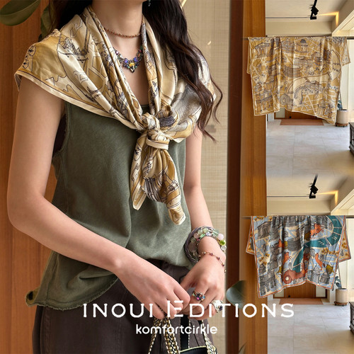 INOUI EDITIONS 100*100罗马建筑印花方巾丝巾披肩轻薄26春夏新品