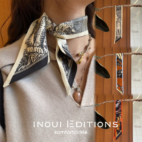 INOUI EDITIONS 5*67twilly丝巾 真丝双面印花长条系脖绑包飘带