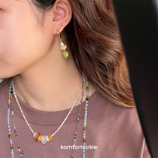 碧石珠石长款耳环 彩色夏日天然石串珠耳饰原创设计小众