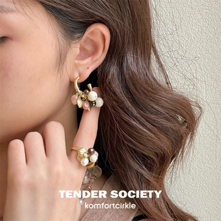 明星款 TENDER SOCIETY 天然石贝壳串珠流苏耳圈经典百搭耳环