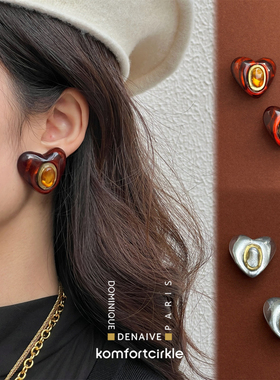 DOMINIQUE DENAIVE 大爱心耳夹手工树脂无耳洞耳饰Boucles Polly