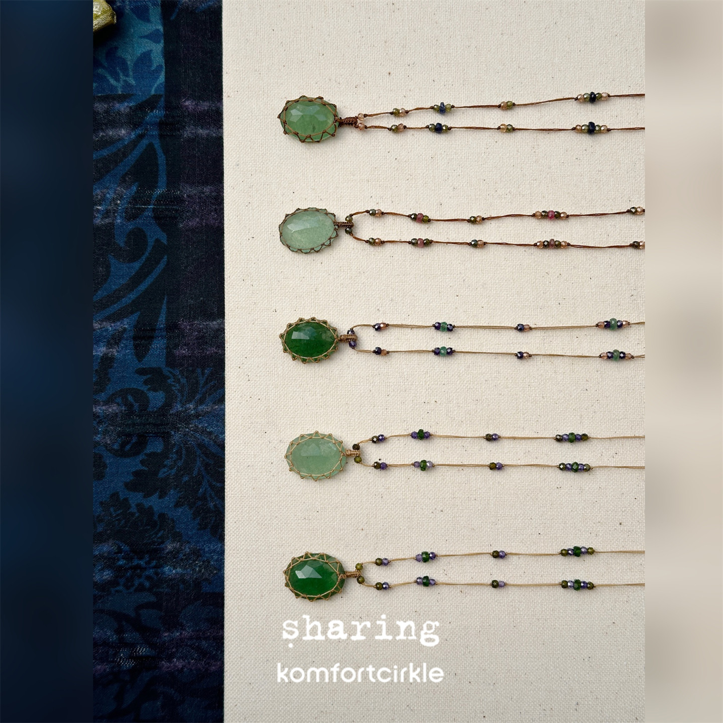 SHARING Strawberry Green项链 天然半宝石吊坠串珠编绳法国手工