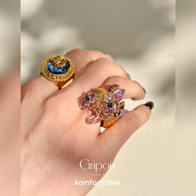 GRIPOIX 花束图章琉璃可调节戒指 法国轻奢小众手工制作指环