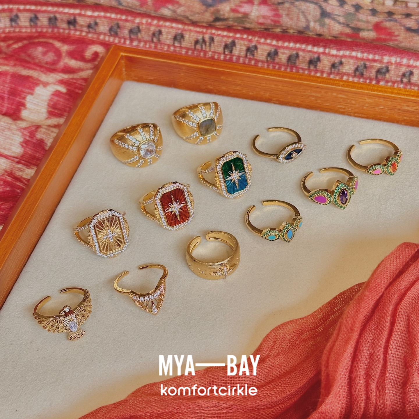 MYA BAY 色彩戒指 比利时手工拉丝独特精致指环可调节食指戒叠戴