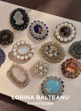LORINA 法国品牌 复古手工半宝石水晶珍珠胸针配饰轻奢精致礼物