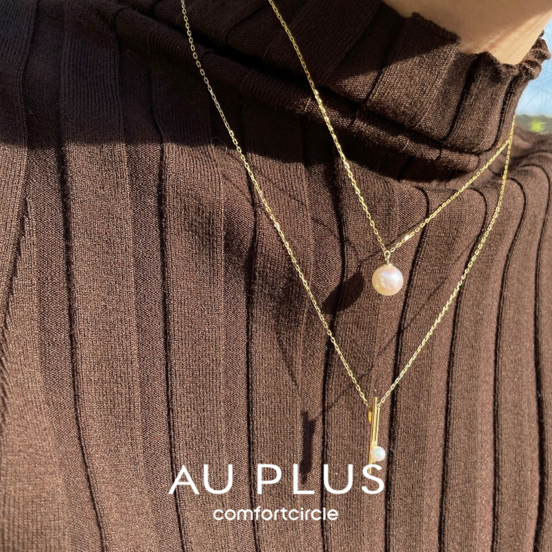 AU PLUS 正品 18k纯金配akoyo珍珠吊坠细项链项圈高级质感锁骨链