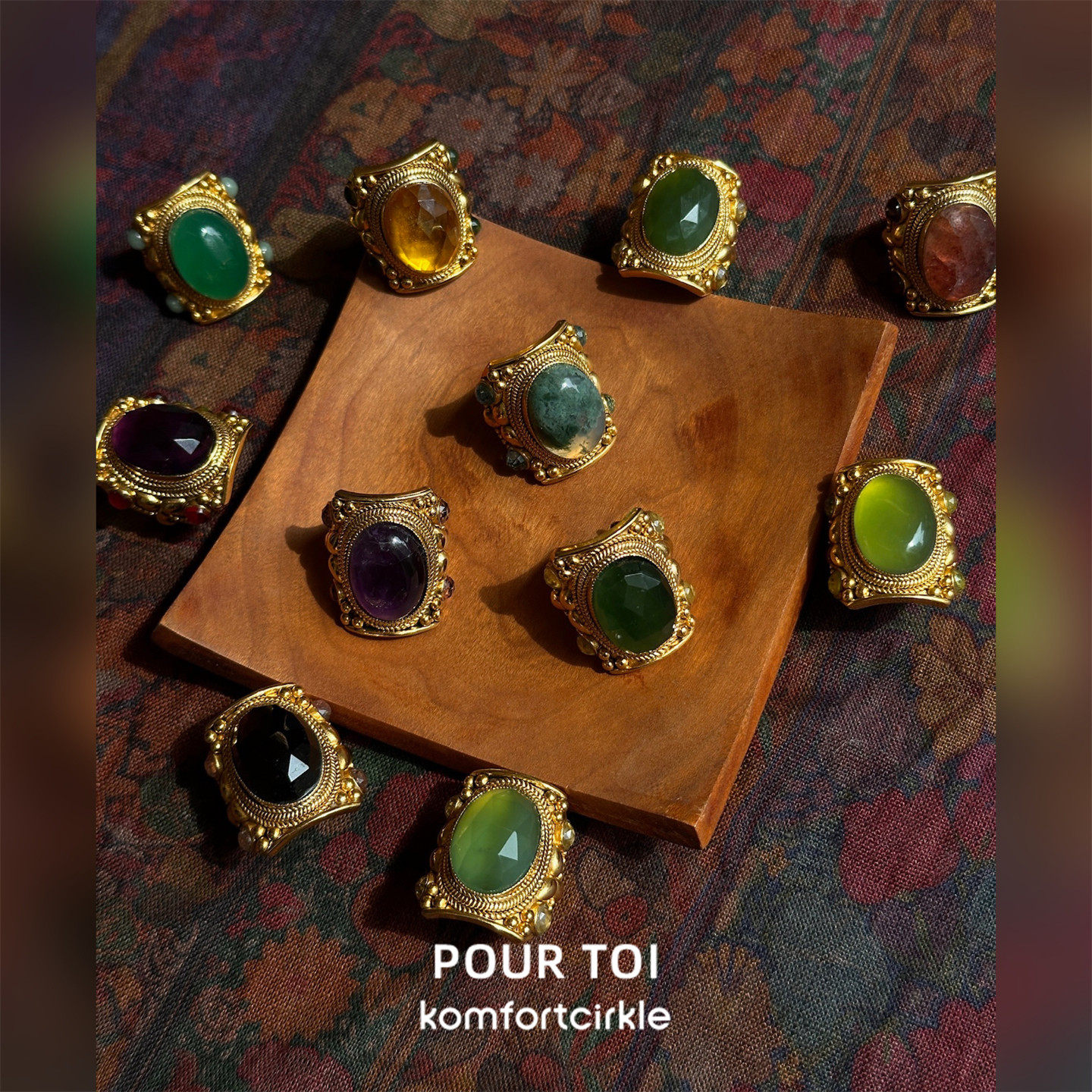 POUR TOI LAHBA25022经典款椭圆大宝石戒指 法式复古食指戒指环