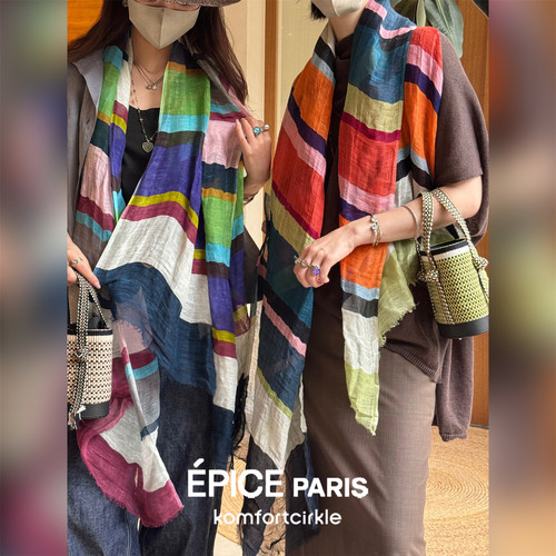 EPICE 26春夏新品 80*190彩色条纹印花披肩大围巾丝巾春夏
