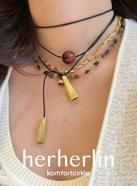 特价HERHERLIN 红虎眼石纽结锁骨链皮绳项链原创设计气质小众百搭