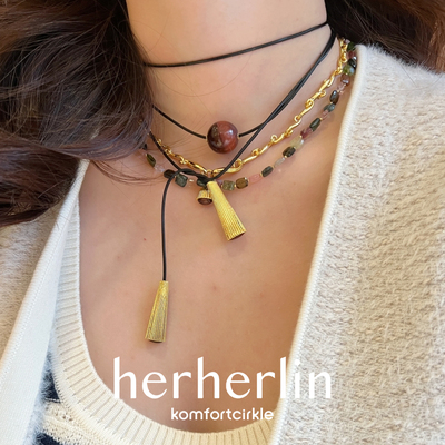 特价HERHERLIN 红虎眼石纽结锁骨链皮绳项链原创设计气质小众百搭