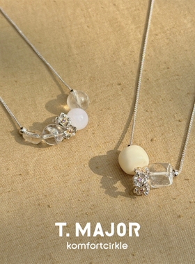 T.MAJOR 白光花序白水晶曼陀罗吊坠长项链银色OT扣毛衣链精致高级