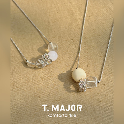T.MAJOR 白光花序白水晶曼陀罗吊坠长项链银色OT扣毛衣链精致高级