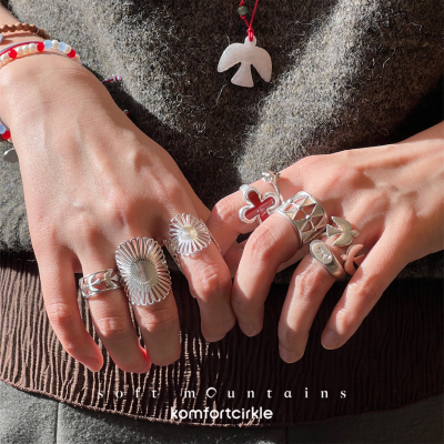 soft mountains软山 戒指 纯银手工拉丝高级感原创设计指环叠搭