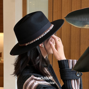 MOSSANT 秋冬新款 经典羊毛爵士帽女复古风宽檐时尚潮流帽子