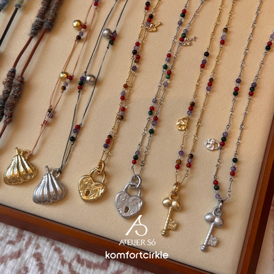 ATELIERSO倪索 爱心锁钥匙串珠纹理南瓜豌豆剪刀吊坠麂皮长项链