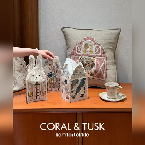 CORAL & TUSK 美国精巧可爱布艺刺绣抽纸巾盒高颜值家居装饰礼物