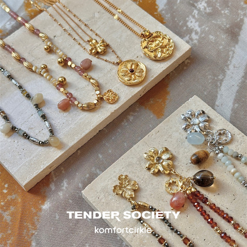 TENDER SOCIETY 四叶草金币吊坠串珠项链锁骨链复古精致叠戴礼物