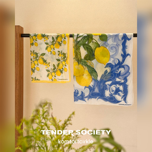TENDER SOCIETY 柠檬方巾丝巾头巾领巾抹胸披肩系包夏日造型穿搭