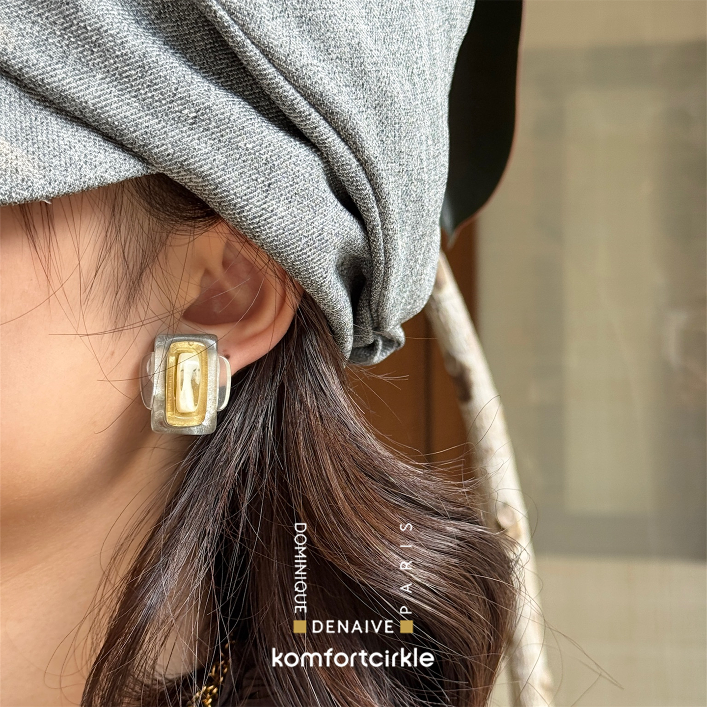 DOMINIQUE DENAIVE 几何树脂耳夹法国复古小众设计感独特耳饰女