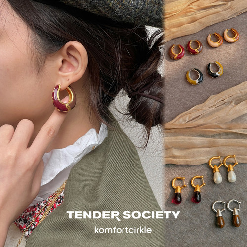 TENDER SOCIETY 马鞍扣坠石耳环 八字纹拼色珐琅前后两戴耳圈
