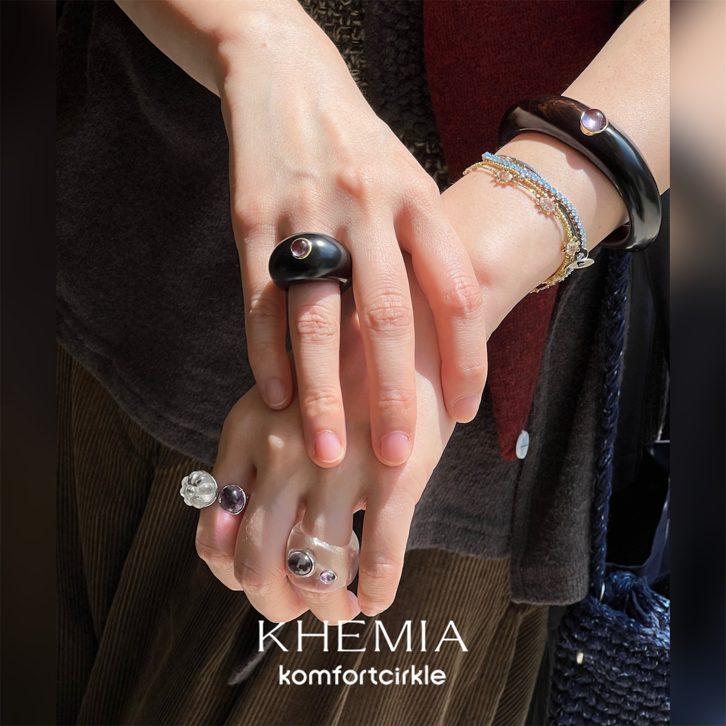 KHEMIA 新款戒指黑檀木水晶原创设计轻奢小众高级感指环礼物女图片