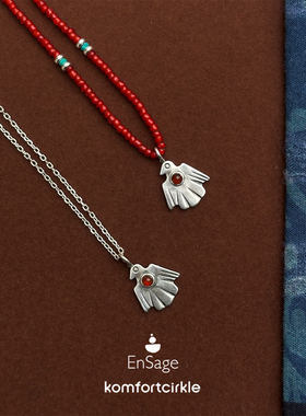 ENSAGE/APT702 游牧雷灵925银吊坠项链 雷鸟红色琉璃珠串珠毛衣链