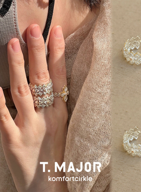 T.MAJOR Corolla鎏金花冠镂空双色开口戒指宽版可调节指环叠搭