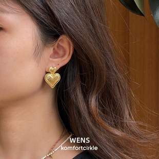 WENS 双心耳环女原创镀金爱心小众设计师高级感礼物精巧修饰耳饰