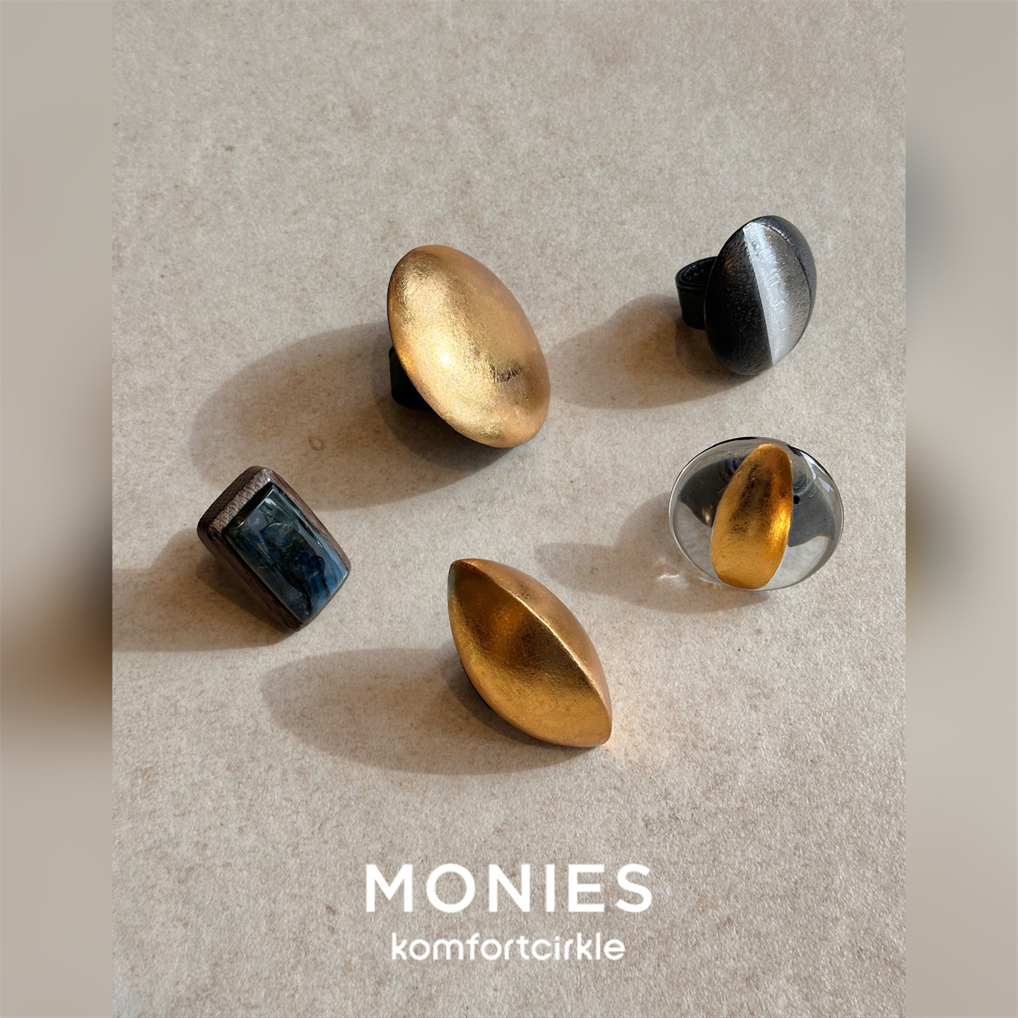 MONIES 丹麦设计感个性造型几何立体质感戒指亚克力木质皮扣指环