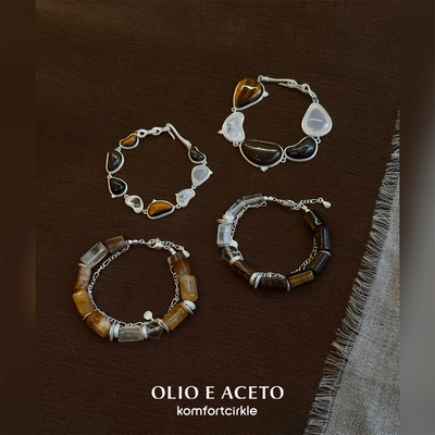 OLIO E ACETO油醋汁 纯银深邃秘境银片拼接双层手链虎眼石白水晶