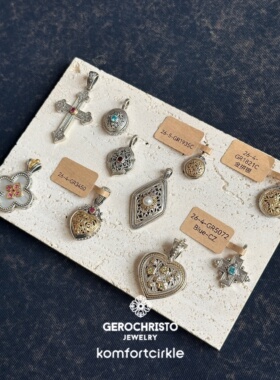 自留推荐 GEROCHRISTO 18K金纯银雕刻半宝石吊坠希腊手工项坠GC