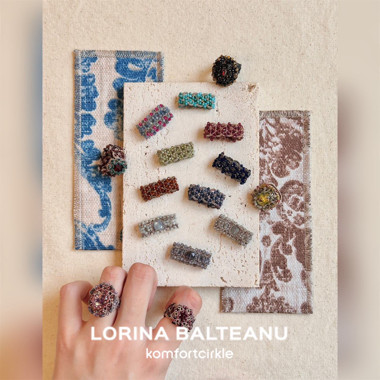 LORINA 戒指法式中古气质高级感彩色天然石手工编织经典指环叠戴