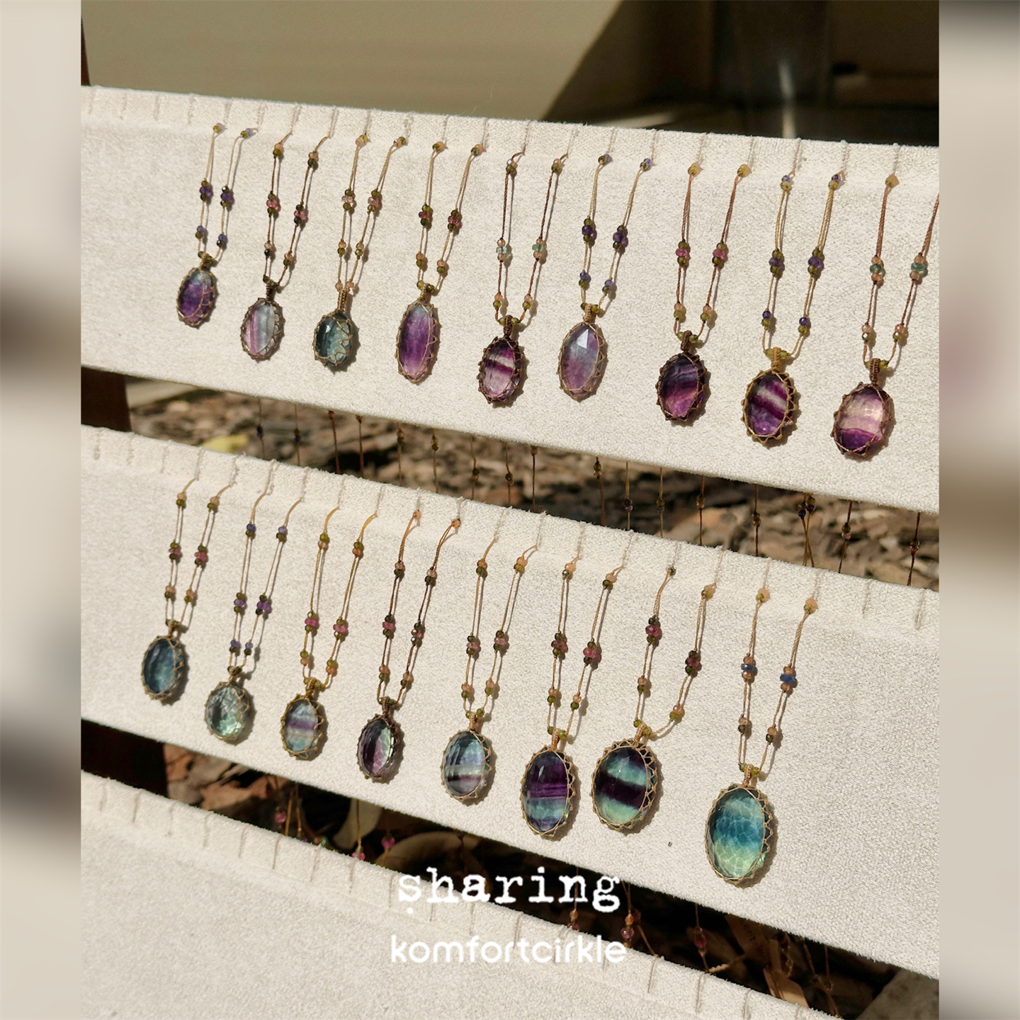 SHARING Fluorite Rainbow项链 天然半宝石吊坠串珠编绳法国手工