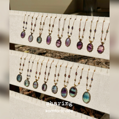 SHARING Fluorite Rainbow项链 天然半宝石吊坠串珠编绳法国手工