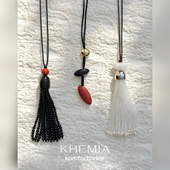 KHEMIA 项链新年新品 金豆红石黑檀木绯弦链可调节流苏毛衣链女