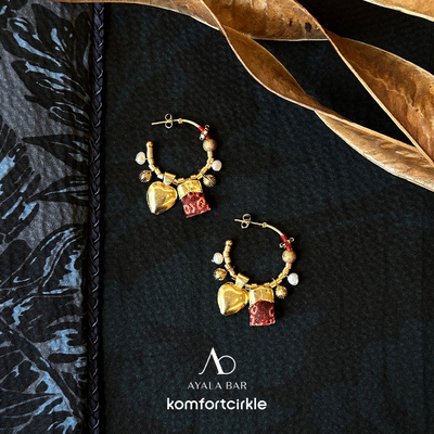 AYALA BAR 以色列红金配色福袋多元素吊坠珍珠爱心布艺圆环耳环