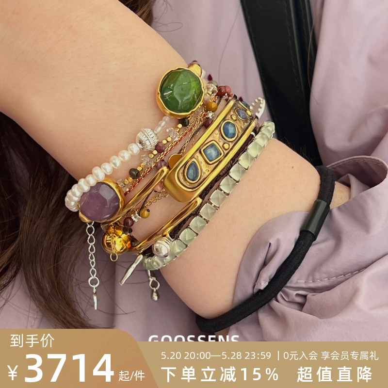 自留推荐 GOOSSENS 天然水晶法国轻奢经典宽版开口手镯Bracelets 饰品/流行首饰/时尚饰品新 手镯 原图主图