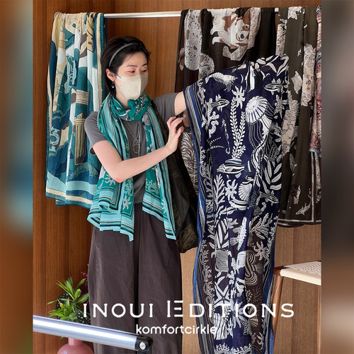 INOUI EDITIONS 100*200海洋主题印花丝巾大围巾披肩搭配新款