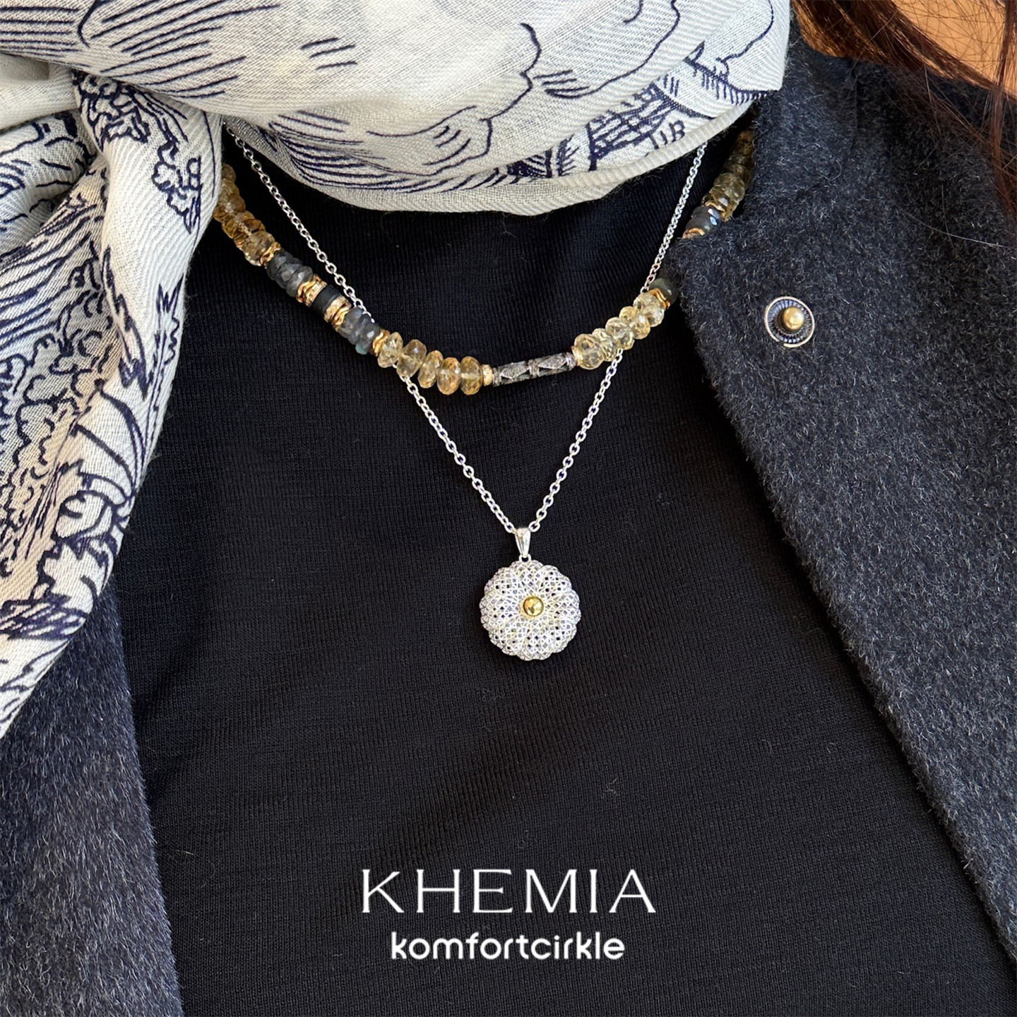 KHEMIA Fleur Pendant花蕊吊坠项链 花丝工艺高级质感银色馨花链图片