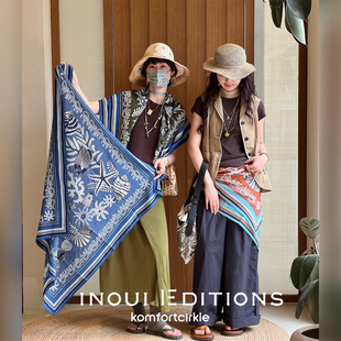 INOUI EDITIONS 100*100海洋印花拼色方巾丝巾披肩搭配26春夏新品