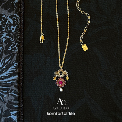 AYALA BAR 以色列品牌复古中古金色麻花桃粉色手工吊坠花卉项链
