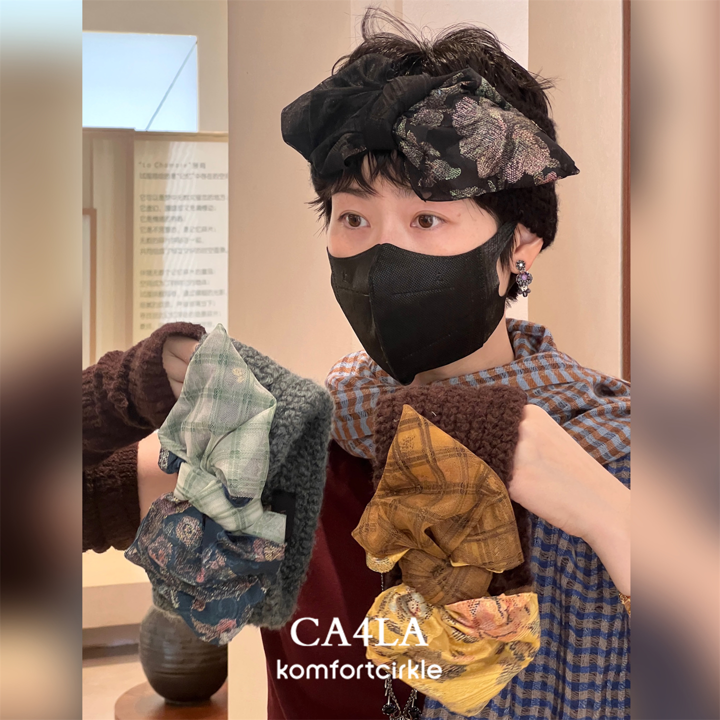 CA4LA ONM01923粗编蝴蝶结弹力发带 秋冬新款日系可爱舒适发饰