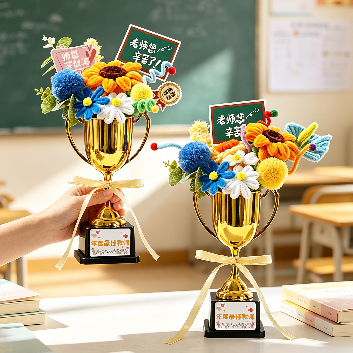 教师节伴手礼diy扭扭棒花束奖杯图片