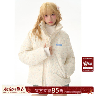 ECHO STA 原创羽绒服碎花可爱个性蝴蝶结小兔印花保暖冬季棉服