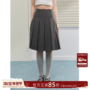 ECHOSTA春夏新款miu系学院风西装百褶半身裙高腰显瘦A字中长裙