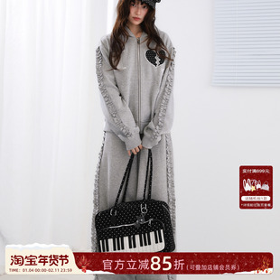 ECHOSTA灰色心碎套装花边连帽刺绣波点亚萌韩系休闲原创设计感