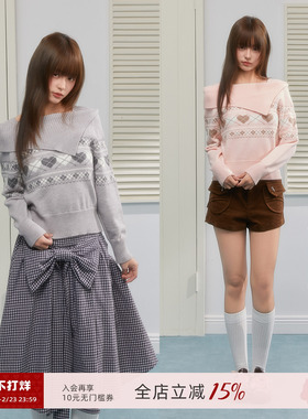 ECHOSTA复古提花学院风费尔岛一字肩针织套头毛衣外套女秋冬春