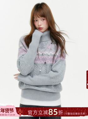 ECHOSTA费尔岛灰色针织上衣半高领毛衣收腰女秋冬针织衫慵懒风