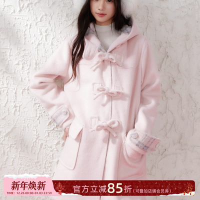 粉色蝴蝶结拼接格纹外套