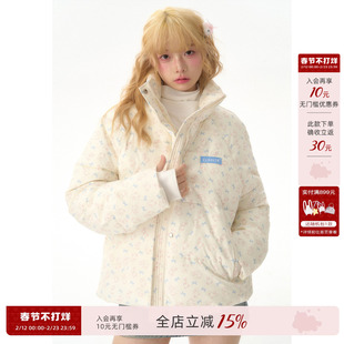 ECHO STA 原创羽绒服碎花可爱个性蝴蝶结小兔印花保暖冬季棉服